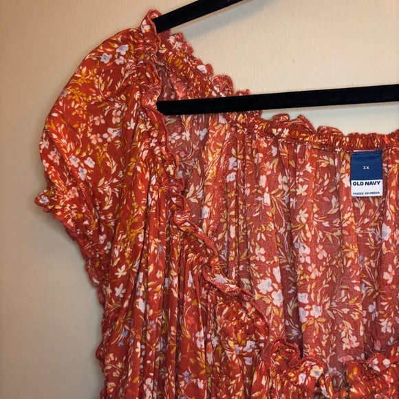 Old Navy Women’s Orange Floral-Print Smocked Peplum Blouse Size 3X - Picture 6 of 9